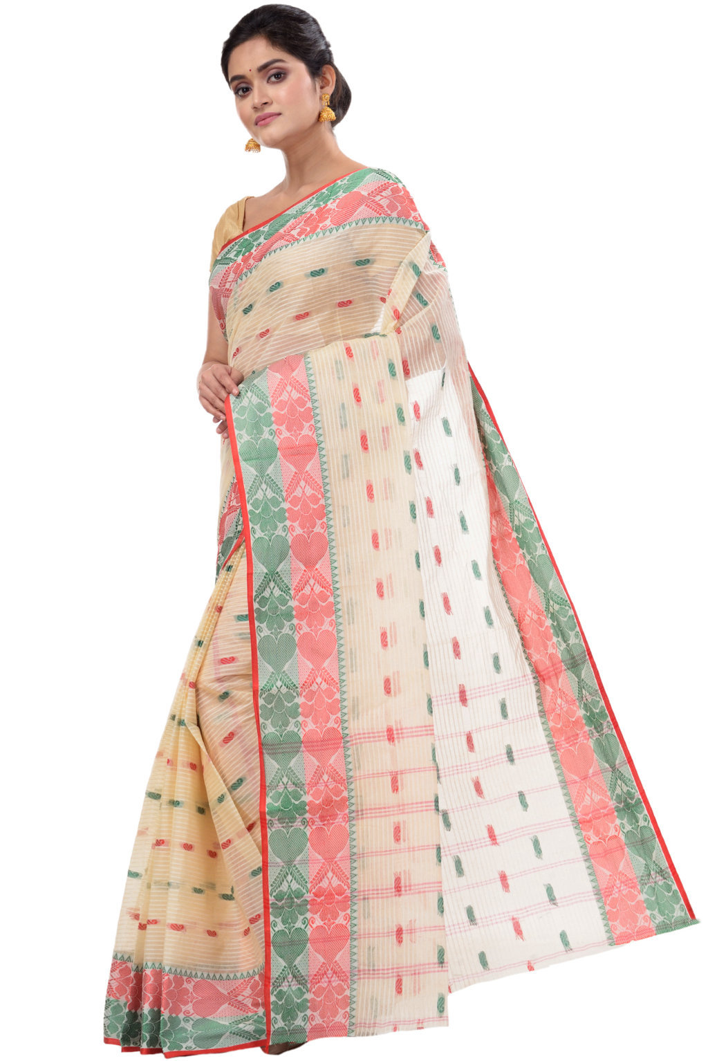 Red Green Pure Cotton Aged_Women Tant Saree (407)